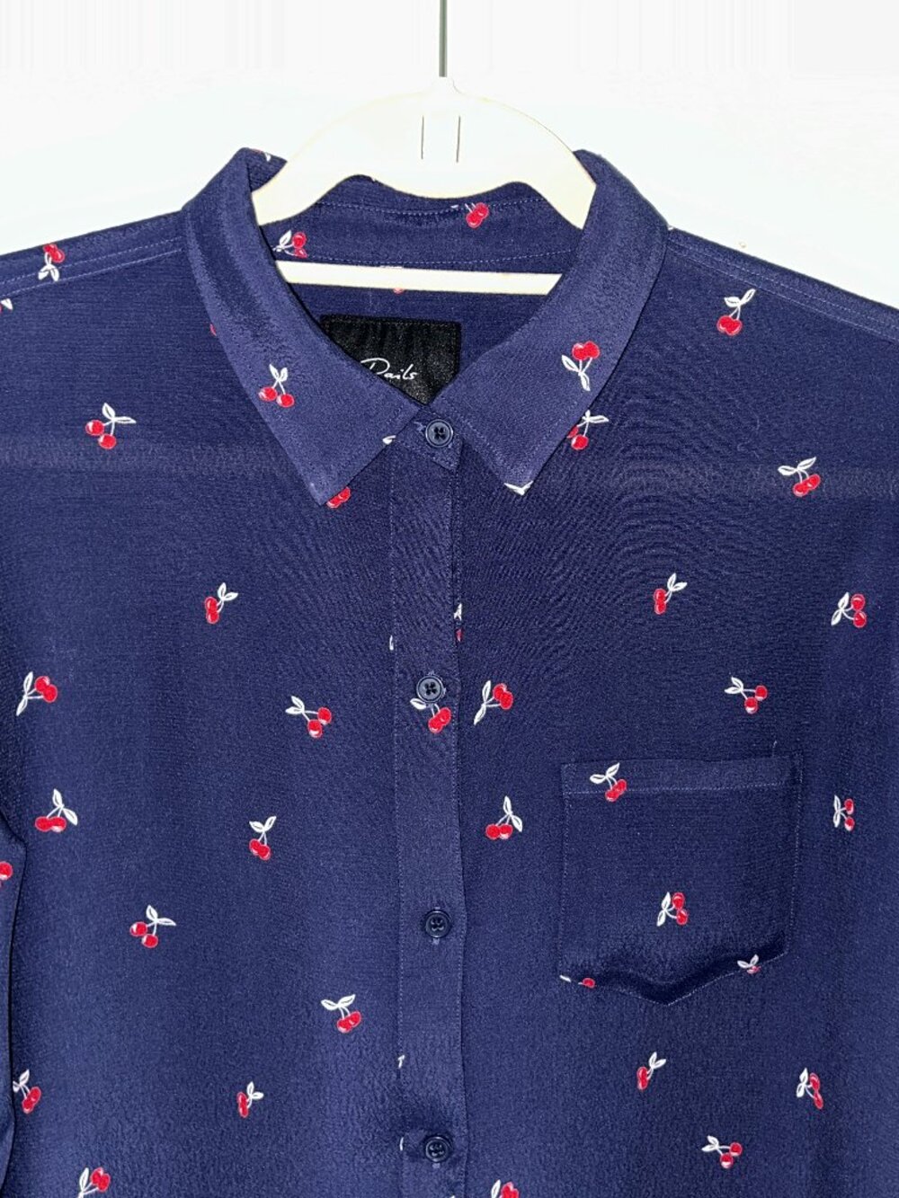 Rails Navy Cherry Print Button Front Blouse, Women's Small